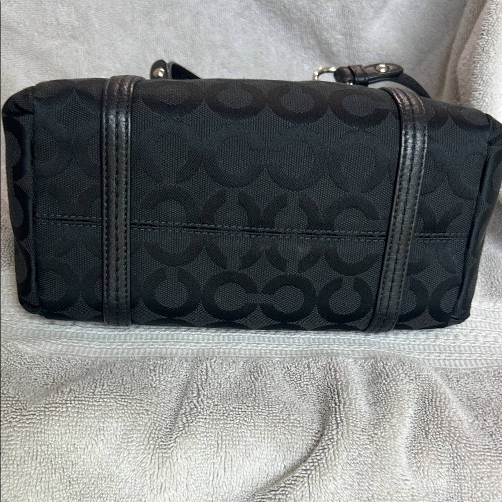 Coach Black Signature Jacquard Shoulder Bag with Silver Charm - Picture 4 of 16
